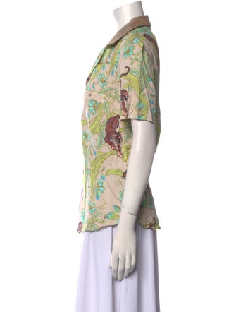 Tombolo Printed Short Sleeve Button-Up Top