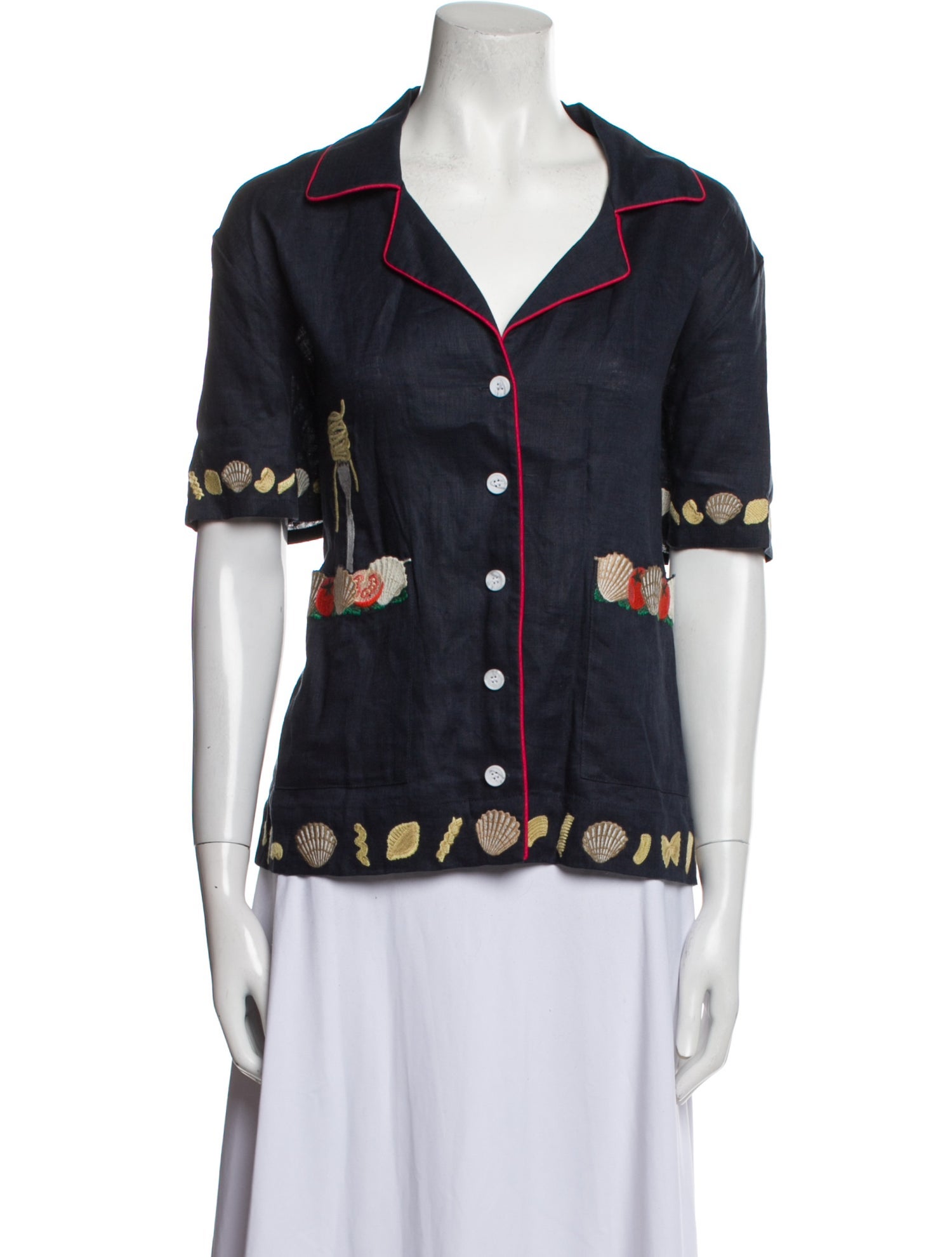 Tombolo Linen Printed Button-Up Top w/ Tags