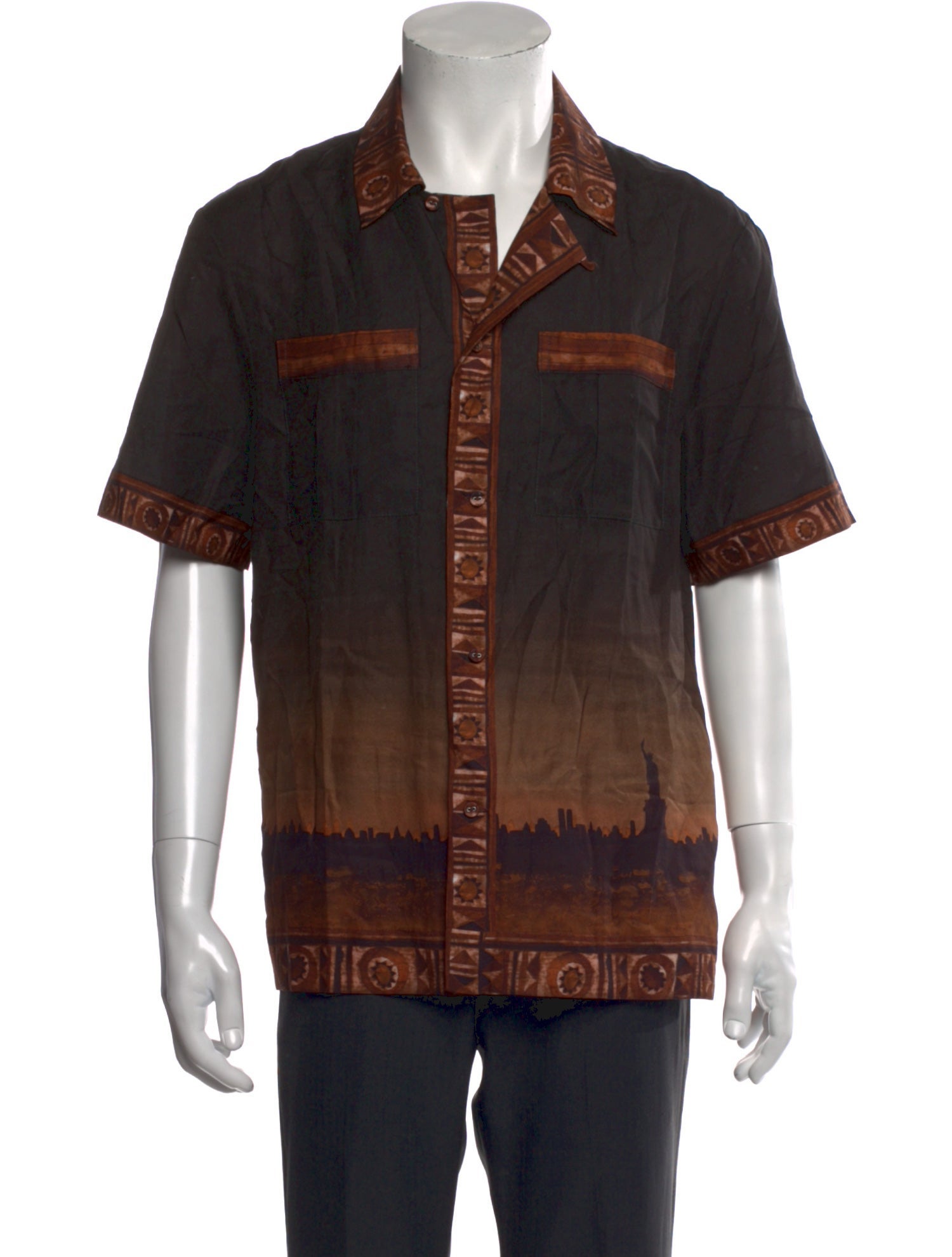 Tombolo Graphic Print Short Sleeve Denim Shirt