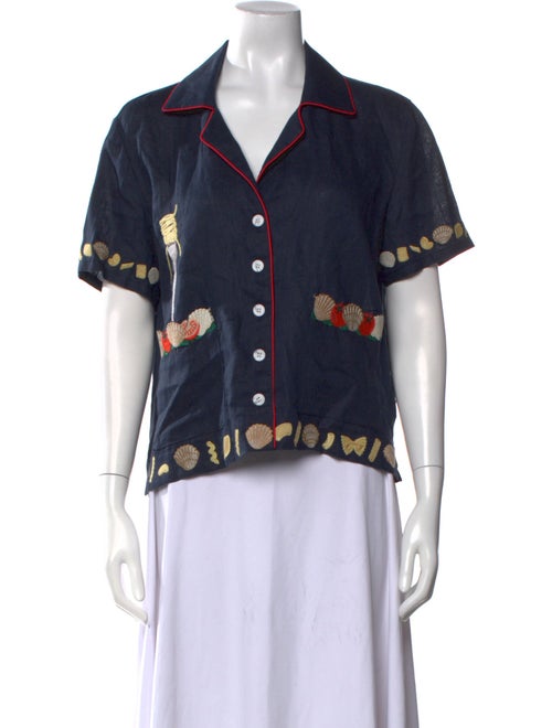 Tombolo Printed Short Sleeve Button-Up Top