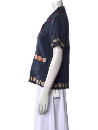 Tombolo Printed Short Sleeve Button-Up Top