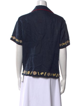 Tombolo Printed Short Sleeve Button-Up Top