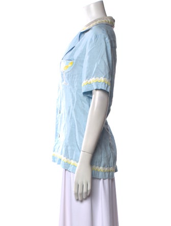 Tombolo Linen Graphic Print Button-Up Top