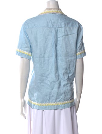 Tombolo Linen Graphic Print Button-Up Top