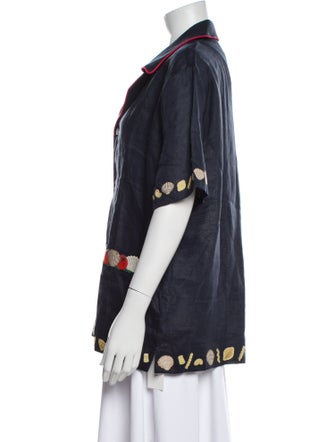 Tombolo Linen Printed Button-Up Top