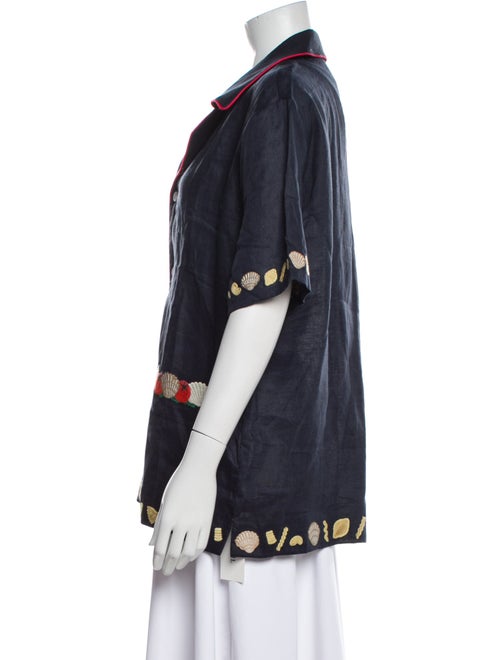 Tombolo Linen Printed Button-Up Top