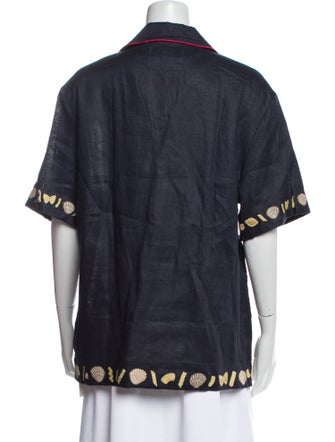 Tombolo Linen Printed Button-Up Top