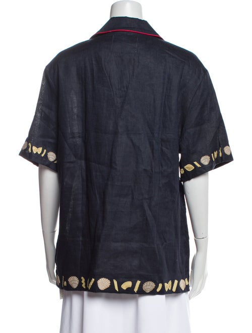 Tombolo Linen Printed Button-Up Top