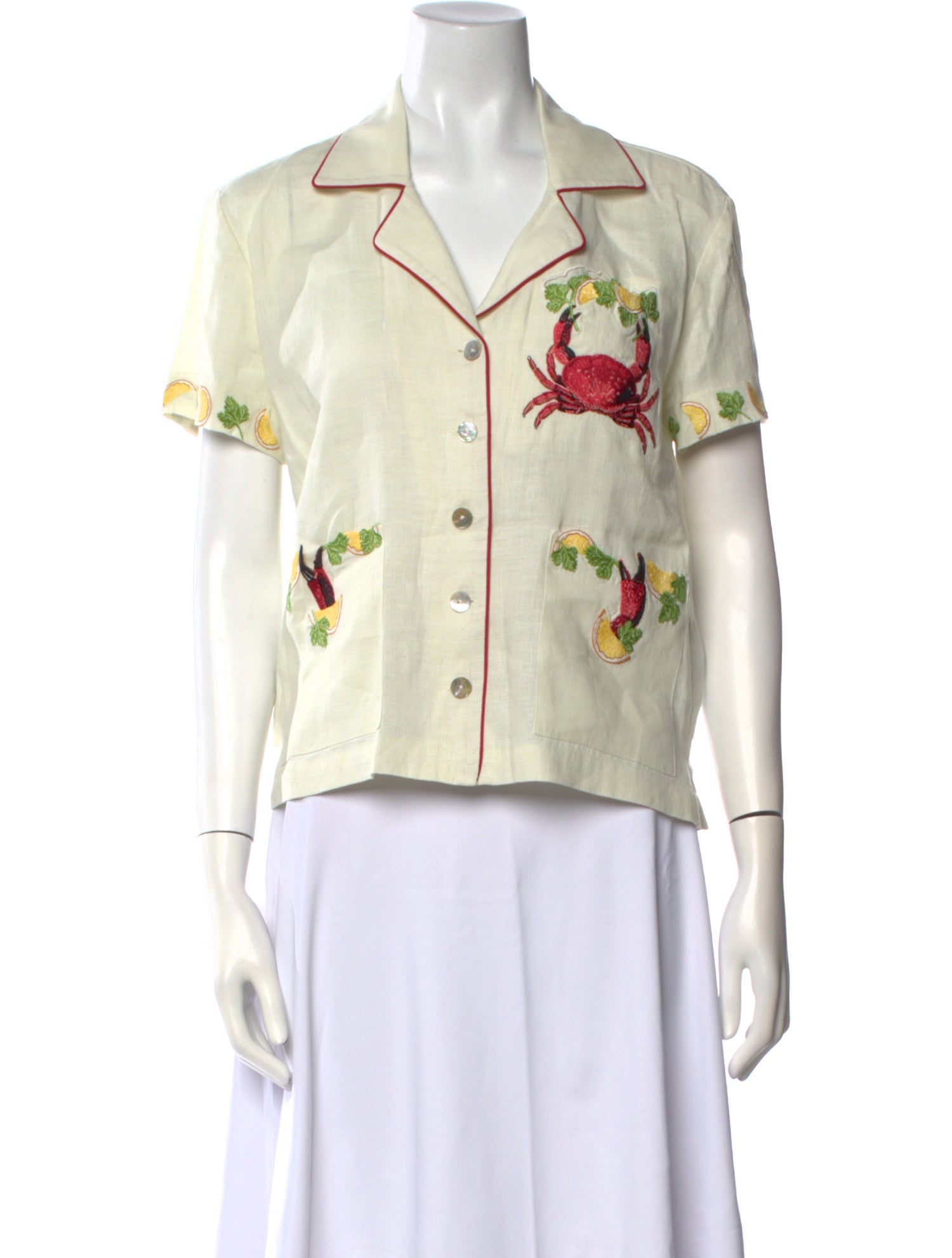 Tombolo Linen Printed Button-Up Top