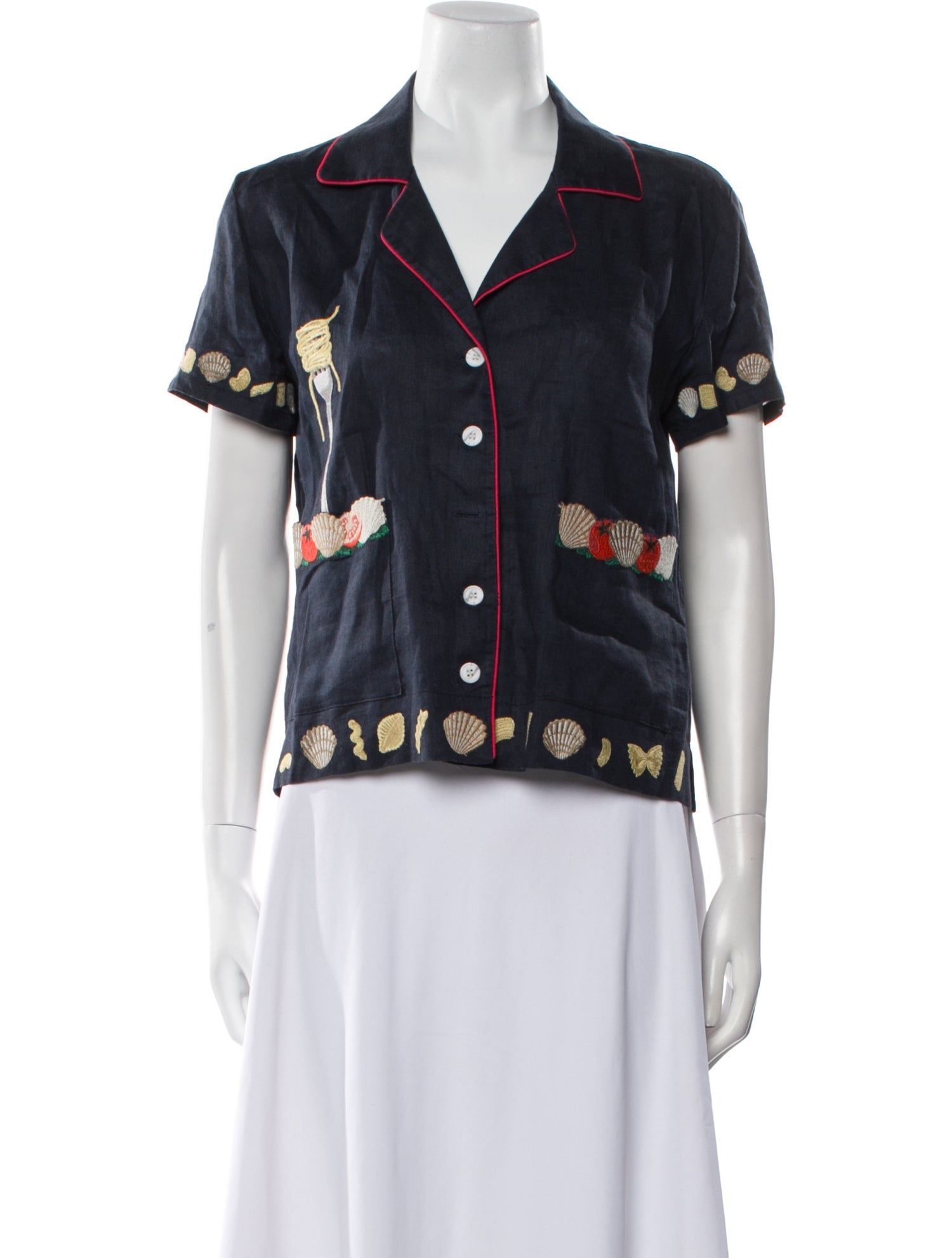 Tombolo Linen Printed Button-Up Top