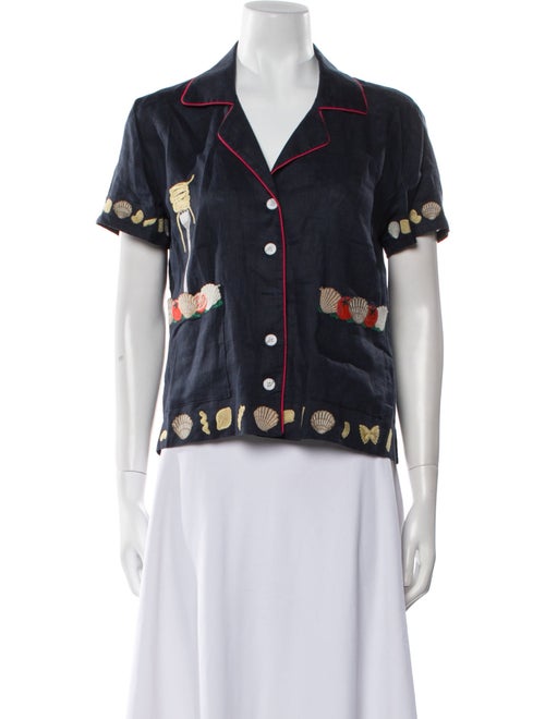 Tombolo Linen Printed Button-Up Top