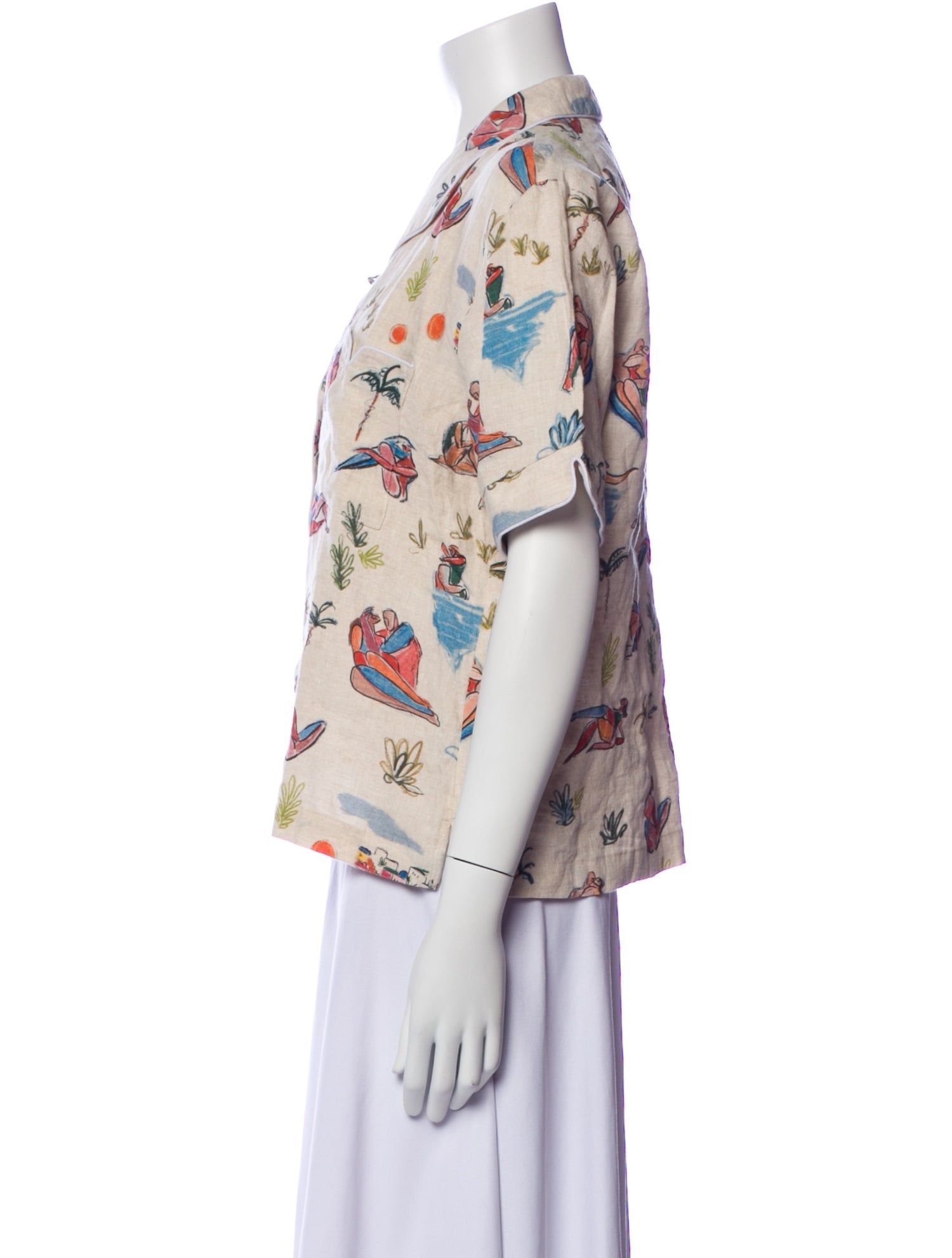 Tombolo Printed Short Sleeve Button-Up Top