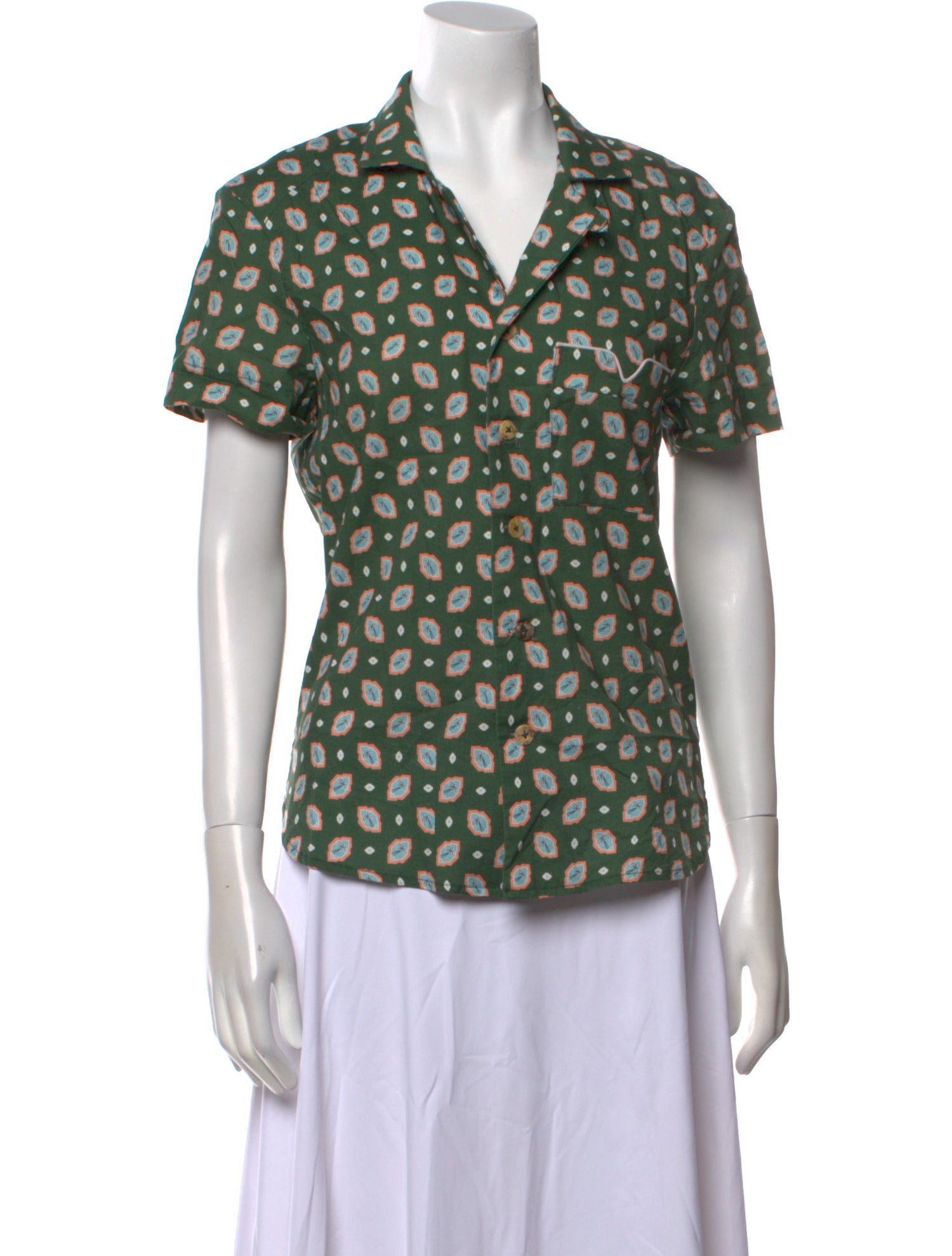 Tombolo Printed Short Sleeve Button-Up Top
