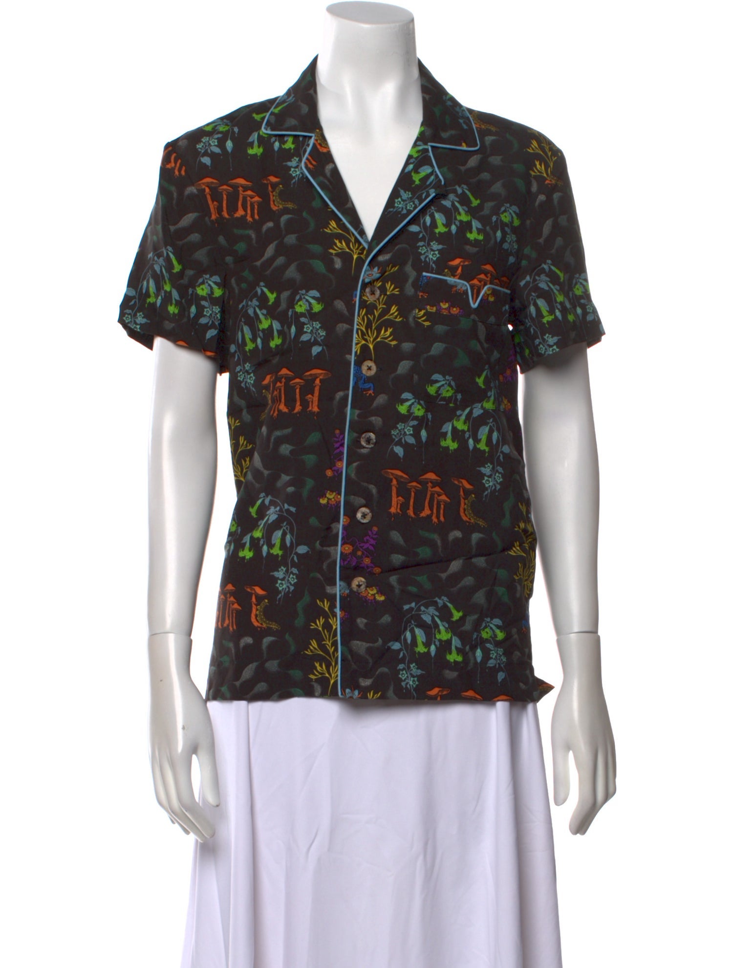 Tombolo Printed Short Sleeve Button-Up Top