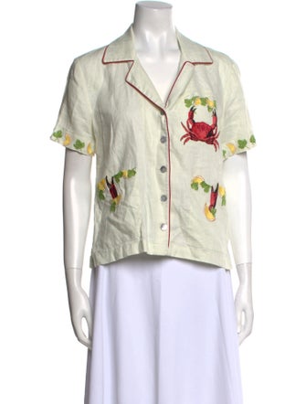 Tombolo Linen Printed Button-Up Top