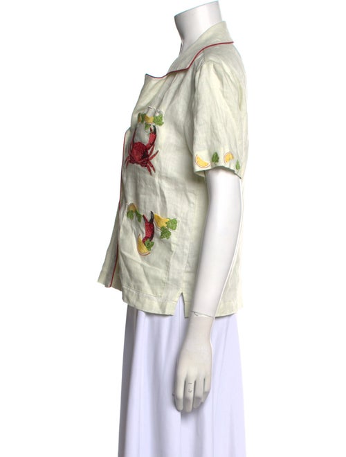 Tombolo Linen Printed Button-Up Top