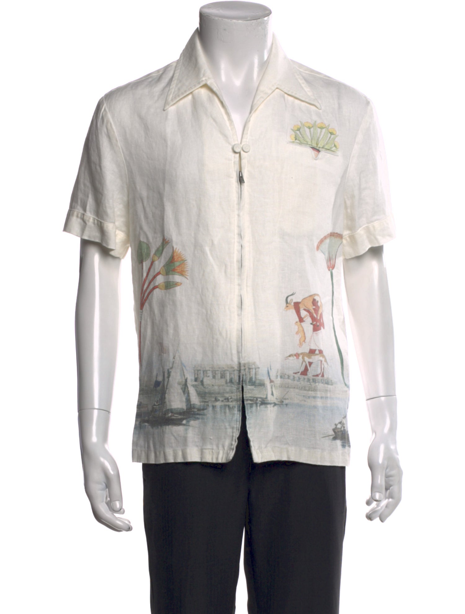 Tombolo Linen Graphic Print Shirt