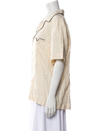 Tombolo Linen Short Sleeve Button-Up Top