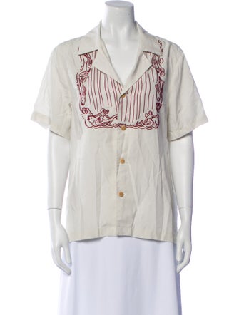 Tombolo Graphic Print V-Neck Button-Up Top