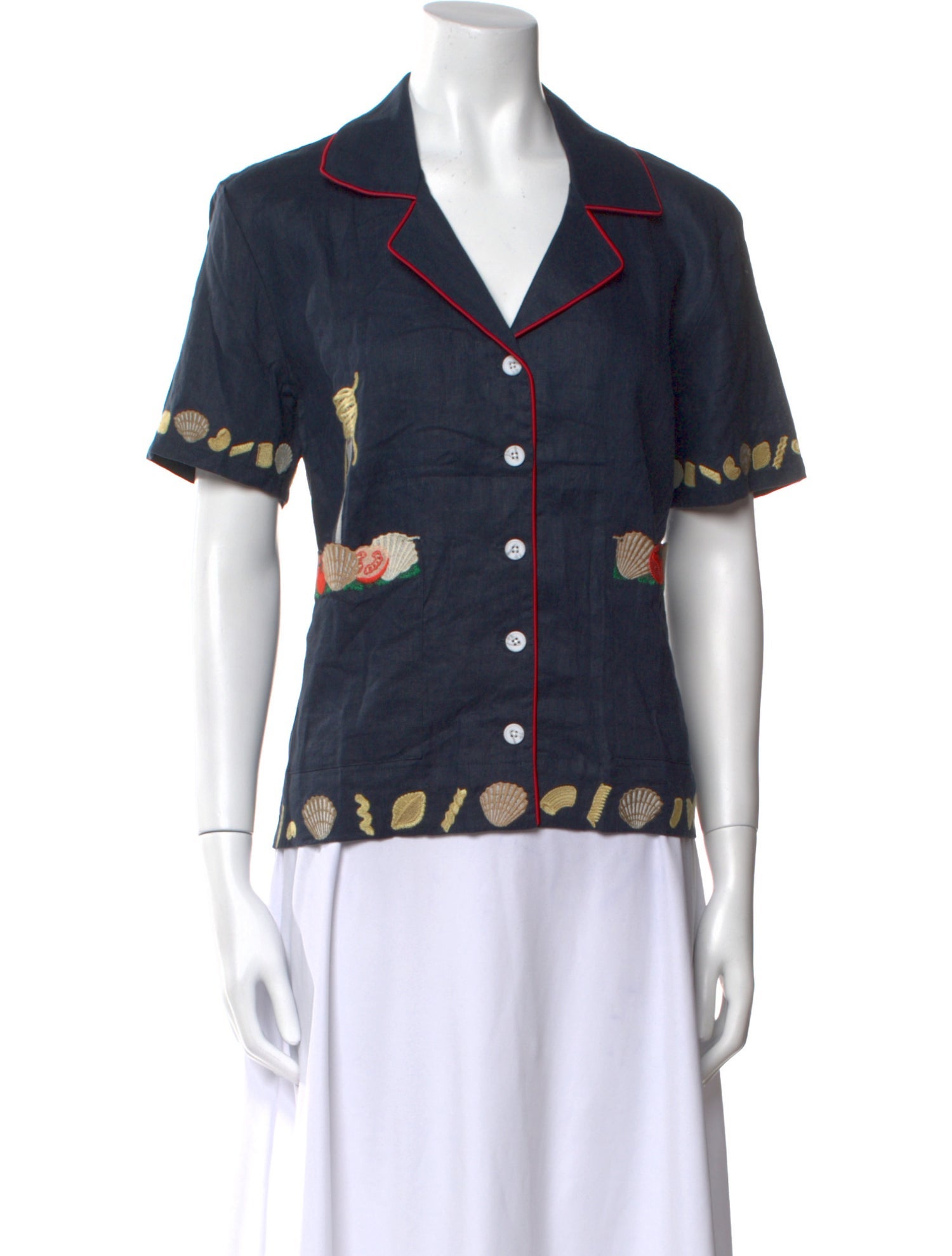 Tombolo Linen Graphic Print Button-Up Top