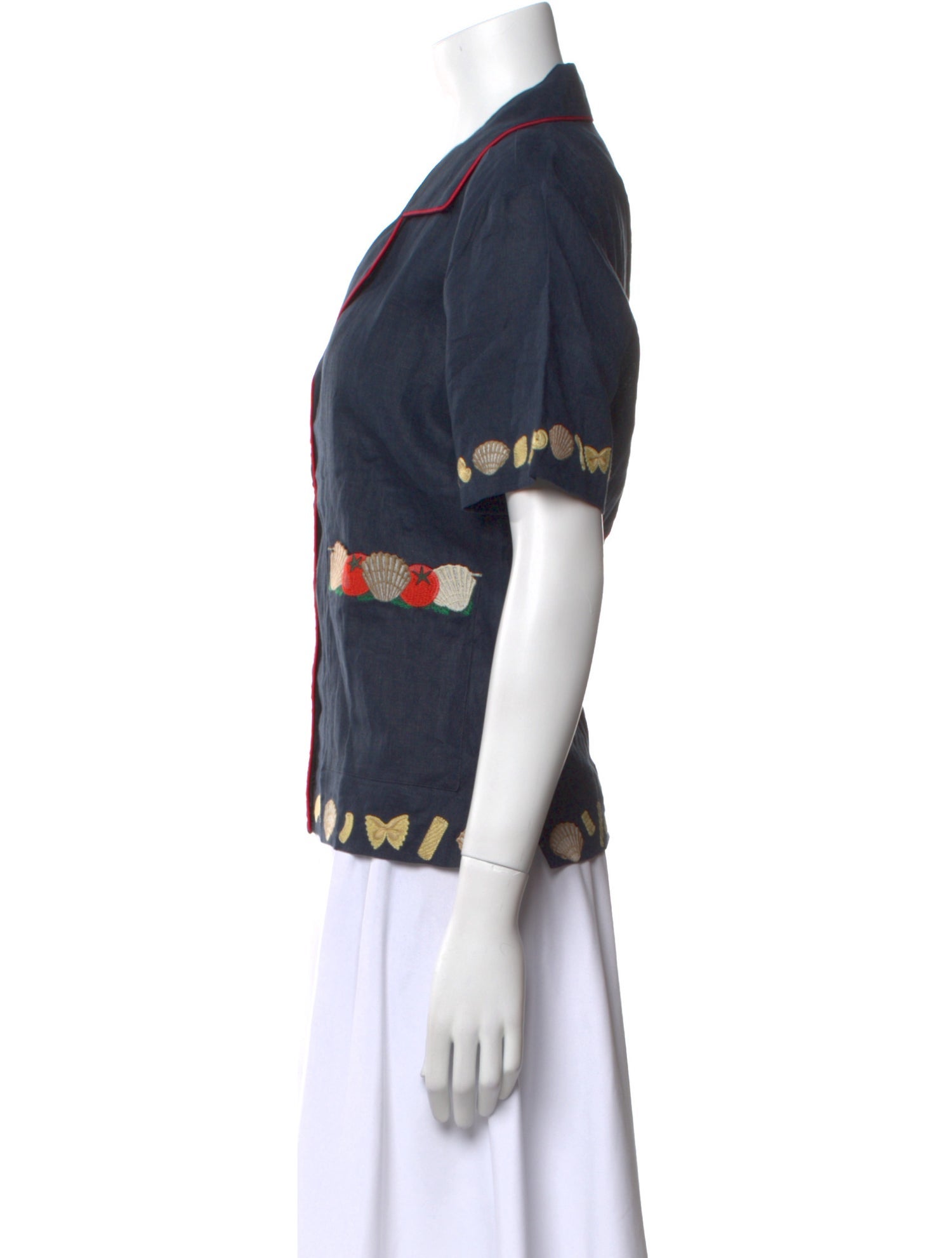 Tombolo Linen Graphic Print Button-Up Top