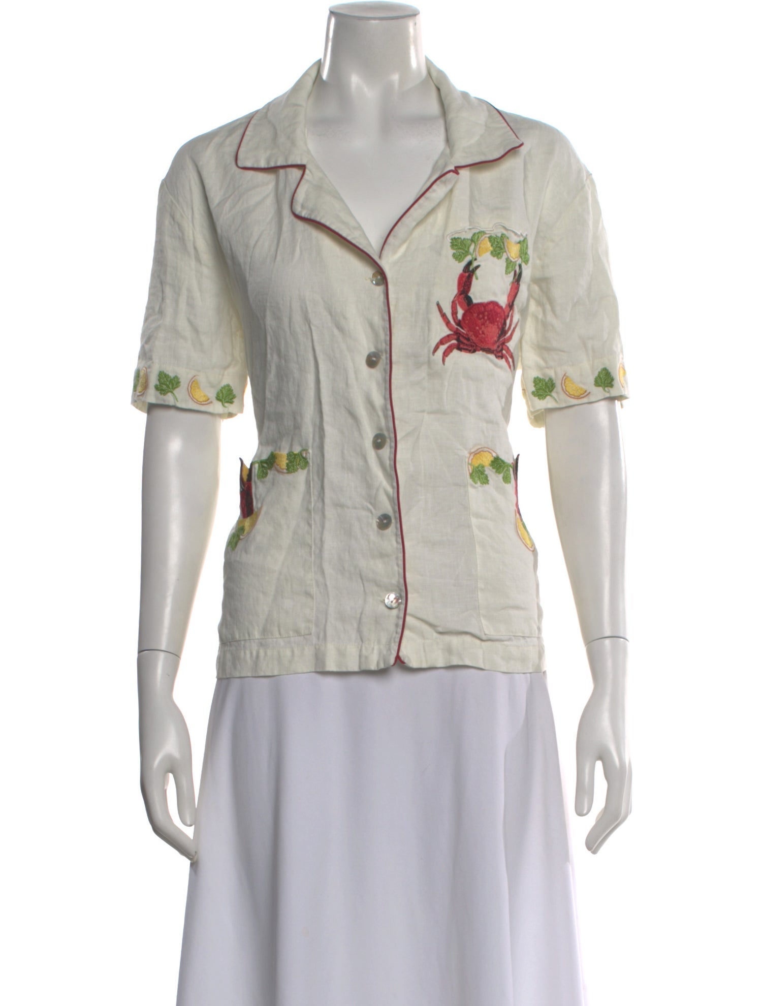 Tombolo Linen Printed Button-Up Top