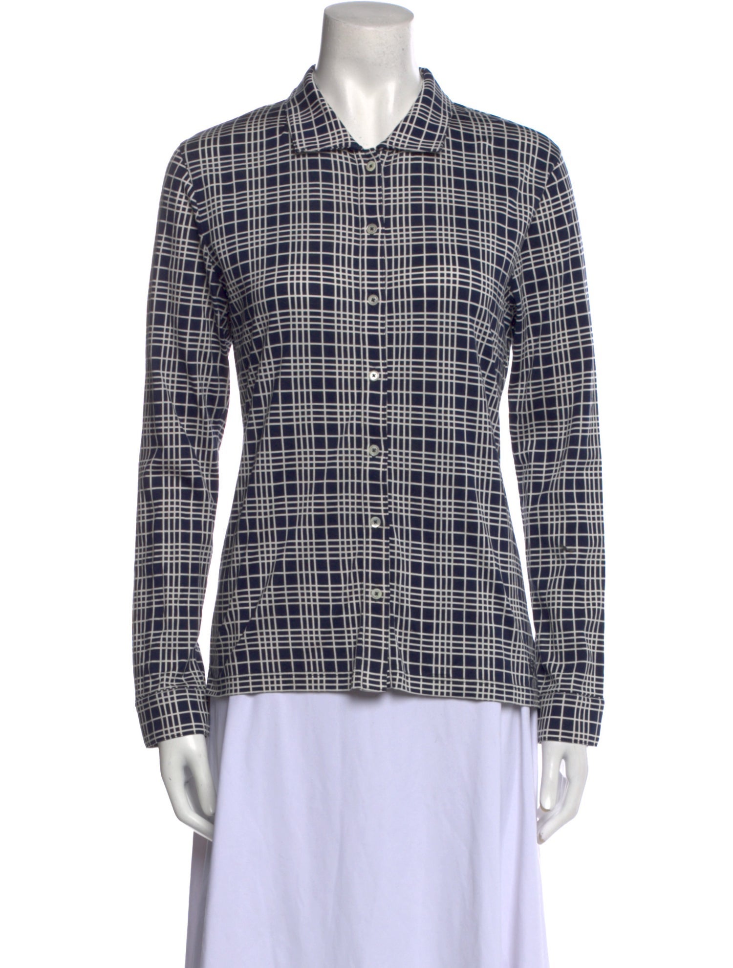 Tory Sport Plaid Print Long Sleeve Button-Up Top
