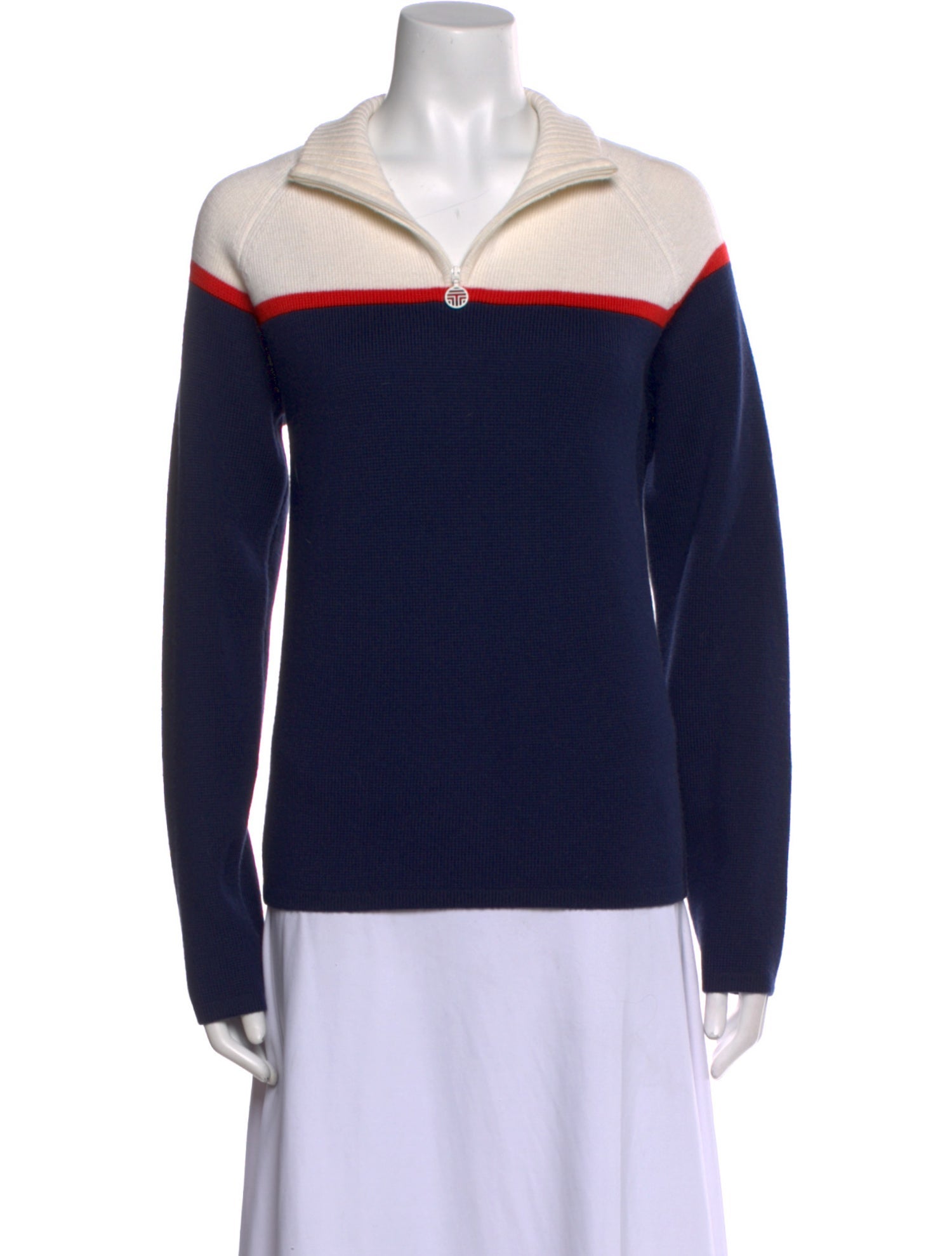 Tory Sport Striped Mock Neck Sweater