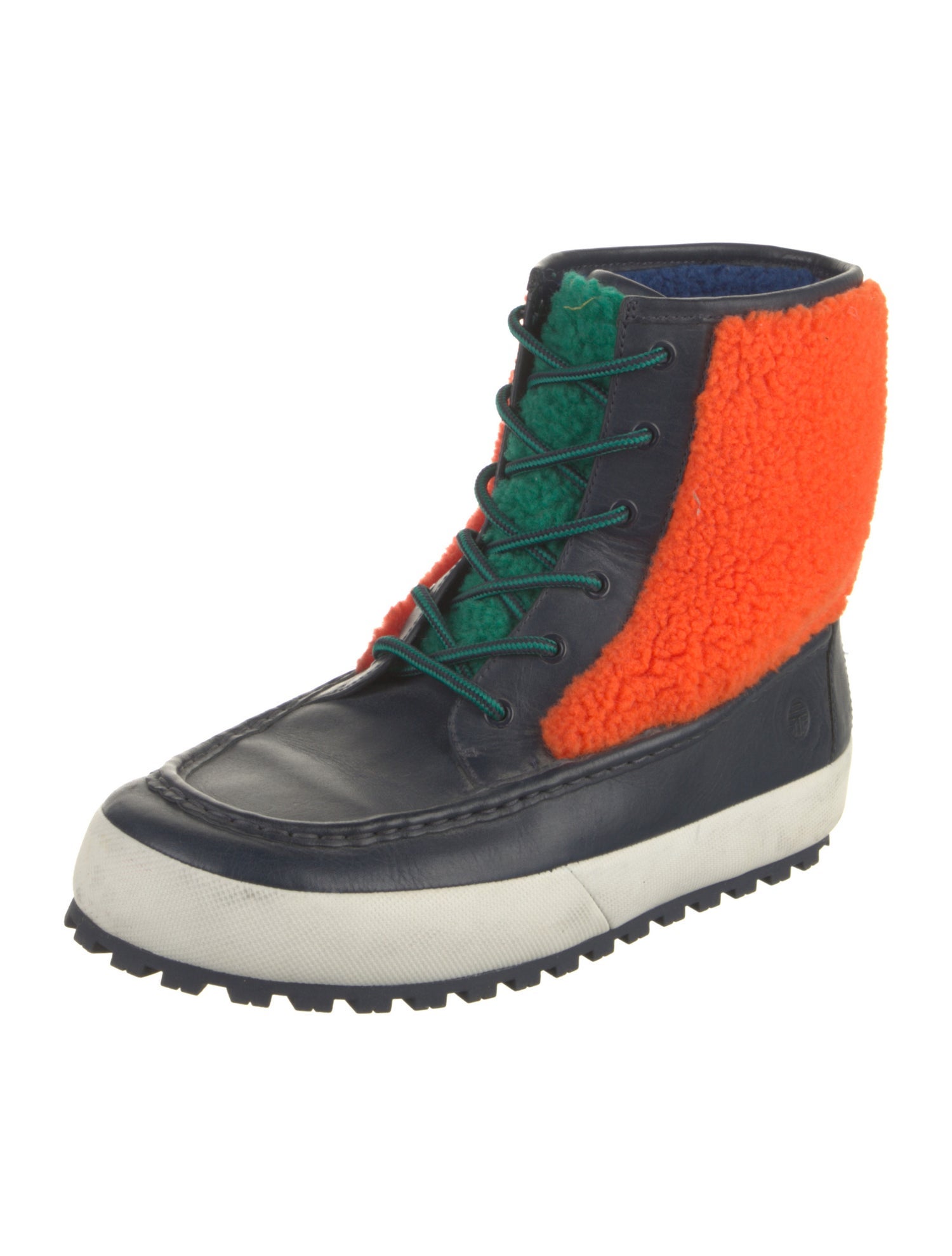 Tory Sport Leather Colorblock Pattern Lace-Up Boots