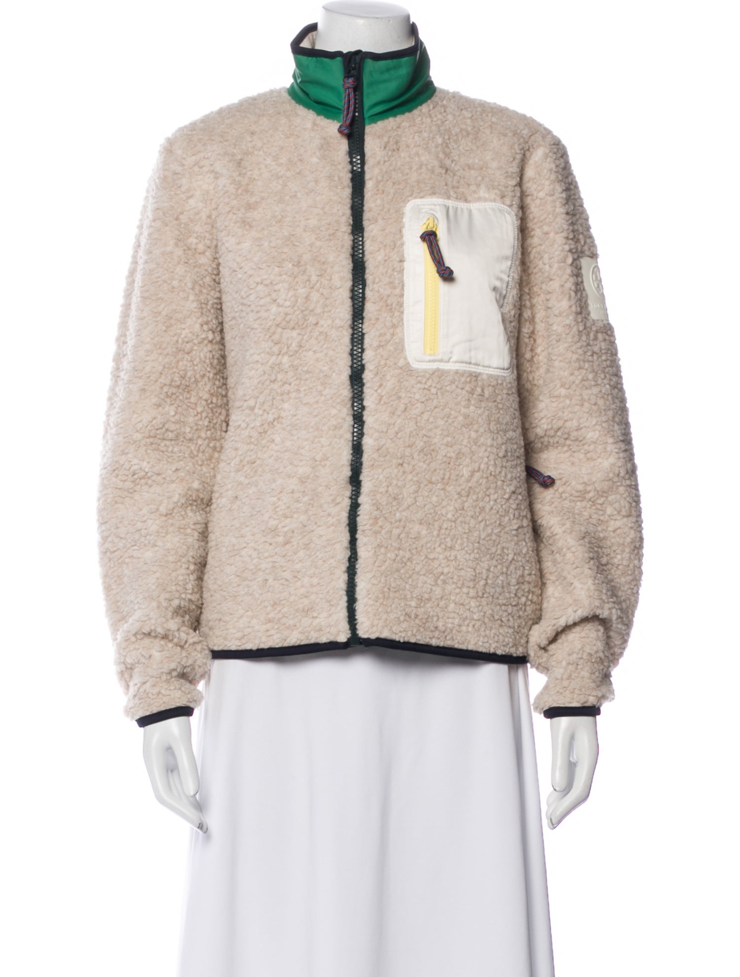 Tory Sport Faux Shearling Colorblock Pattern Faux Fur Jacket