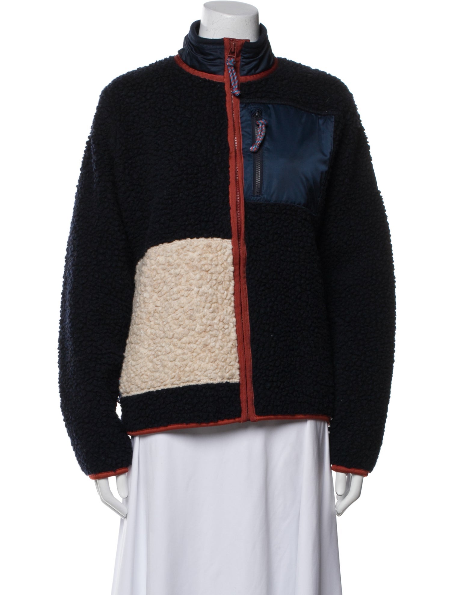 Tory Sport Colorblock Pattern Faux Fur Jacket