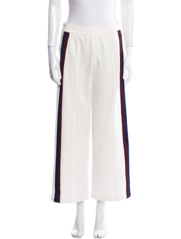 Pre-owned Tory Sport Striped Wide Leg Pants In White