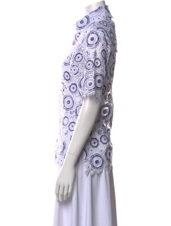 Tokyo James Printed Mock Neck Button-Up Top