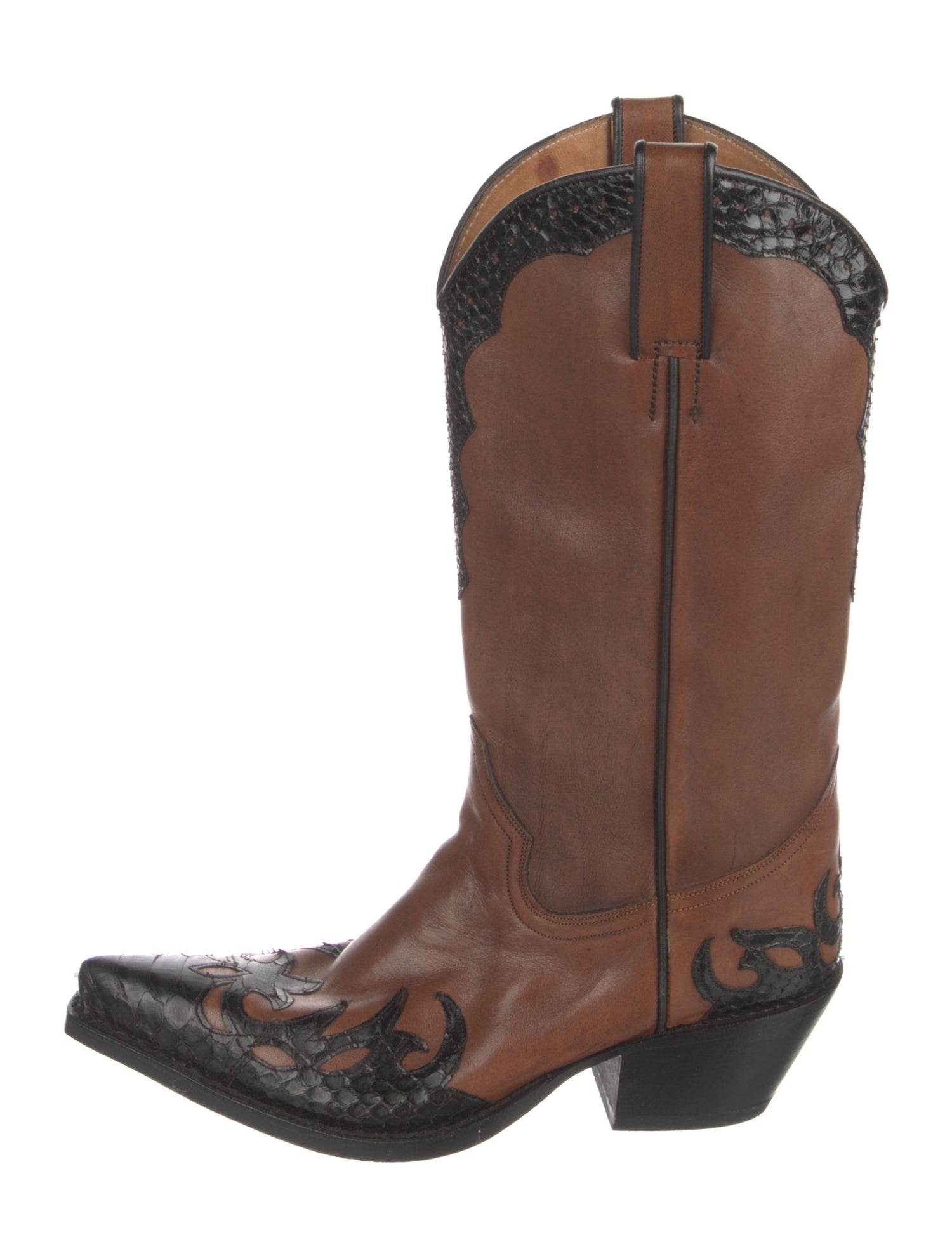 Tony Mora Leather Colorblock Pattern Western Boots