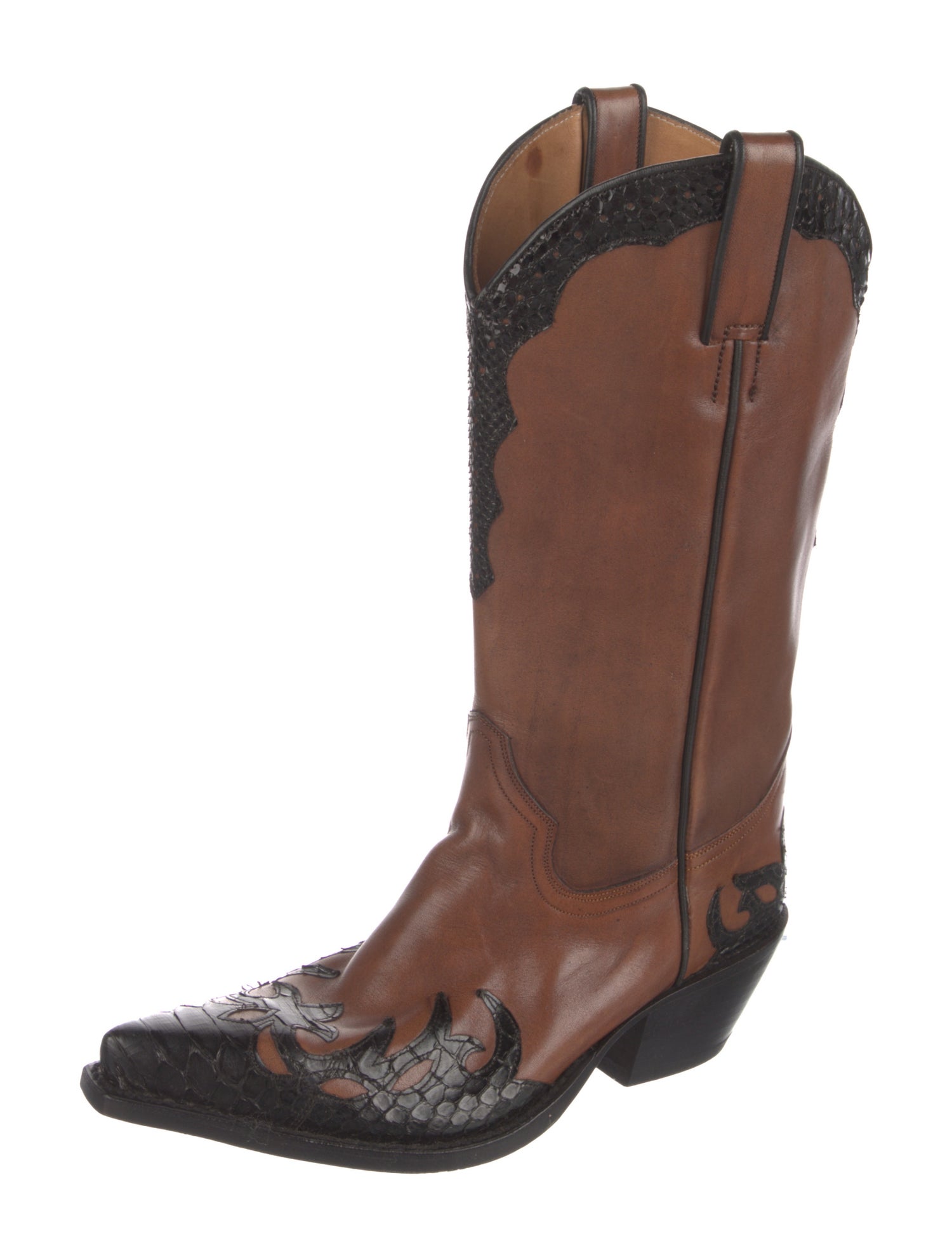 Tony Mora Leather Colorblock Pattern Western Boots
