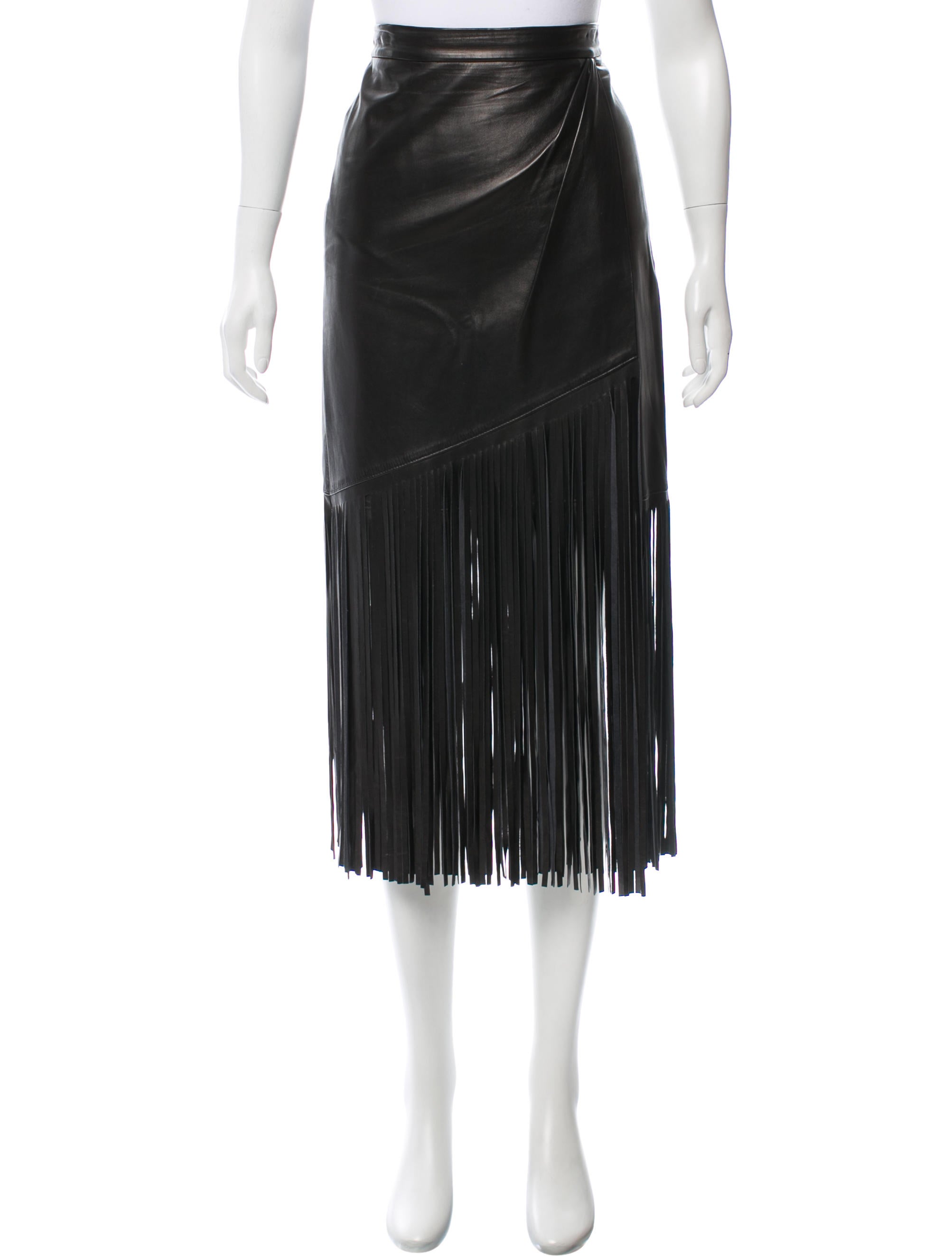 Tamara Mellon Leather Fringe Skirt - Black Skirts, Clothing