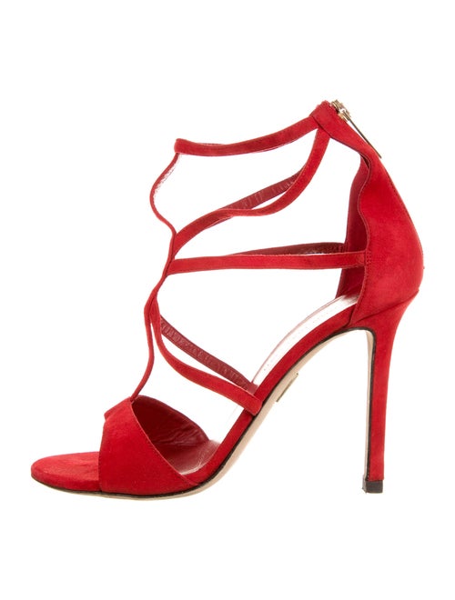 Tamara Mellon Calf Leather T-Strap Sandals Red