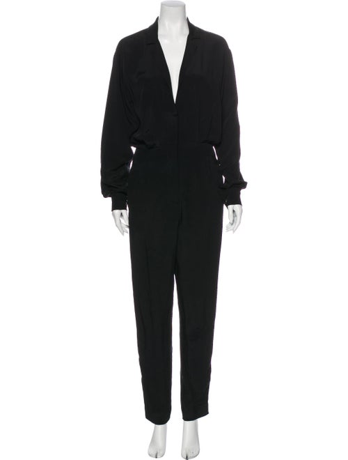 Tamara Mellon Silk Plunge Neckline Jumpsuit Black