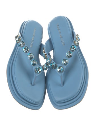 Tamara Mellon Leather Colorblock Pattern Flip Flops