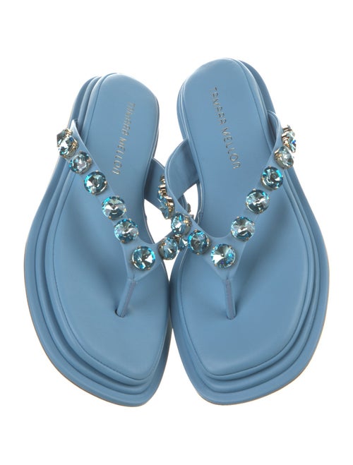 Tamara Mellon Leather Colorblock Pattern Flip Flops