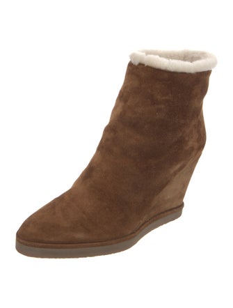 Tamara Mellon Suede Faux Fur Trim Boots