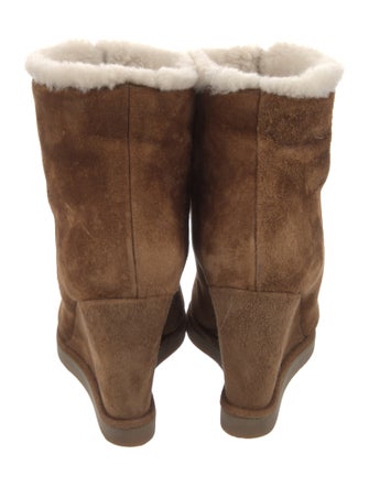 Tamara Mellon Suede Faux Fur Trim Boots