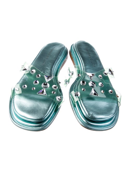 Tamara Mellon Leather Crystal Embellishments Slides