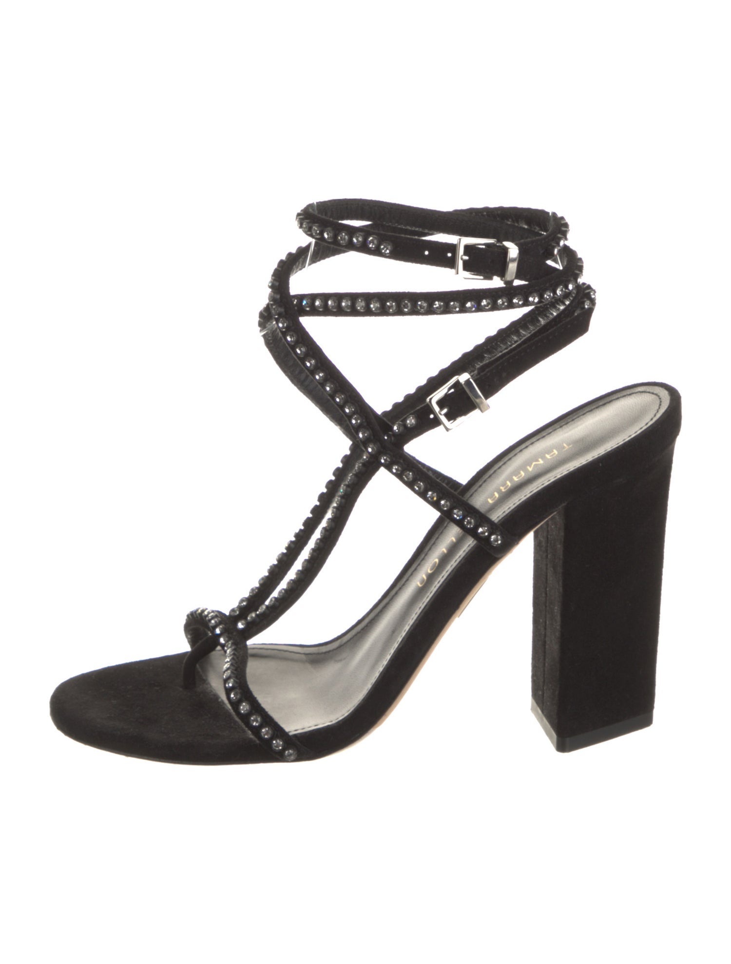 Tamara Mellon Suede Crystal Embellishments T-Strap Sandals