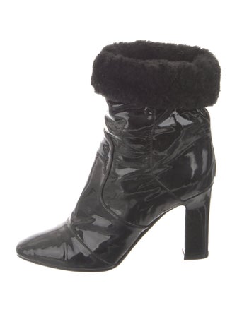 Tamara Mellon Patent Leather Faux Fur Trim Boots