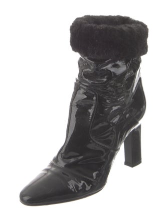 Tamara Mellon Patent Leather Faux Fur Trim Boots