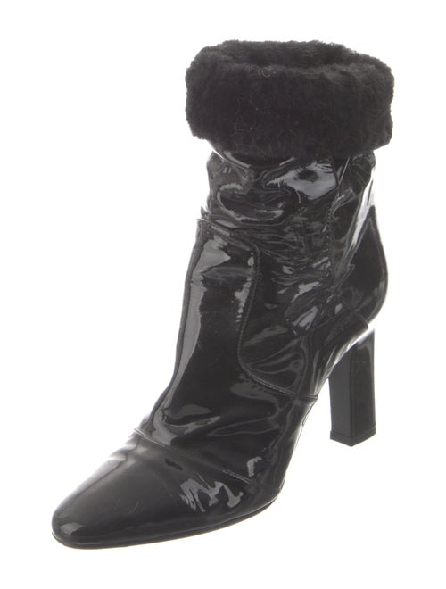 Tamara Mellon Patent Leather Faux Fur Trim Boots