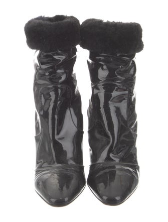 Tamara Mellon Patent Leather Faux Fur Trim Boots