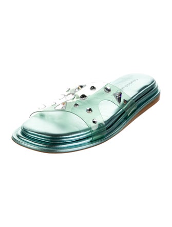 Tamara Mellon Leather Crystal Embellishments Slides