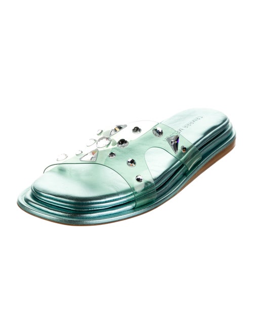 Tamara Mellon Leather Crystal Embellishments Slides